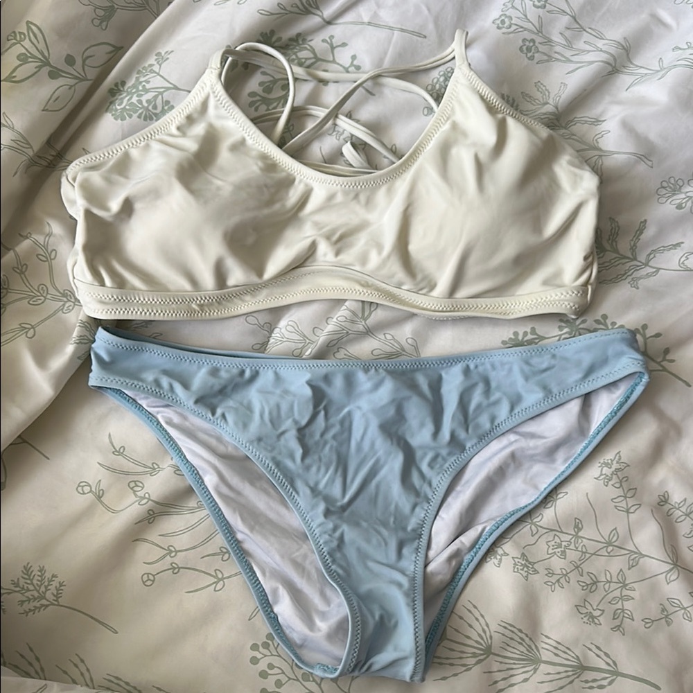 Cream and Light Blue Bikini Set